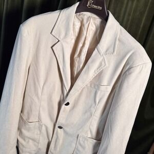 Vintage Chess King Corduroy Blazer Cream‎ Off White Two Button Sport Coat Large